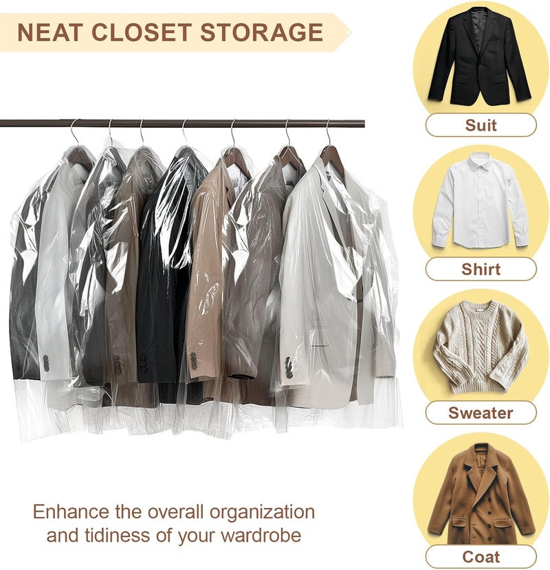 Gretchin 40 Pack Garment Bags - Set of 40, 60x90cm Plastic Dry Cleaning Bags for Hanging Clothes Storage - Image 4